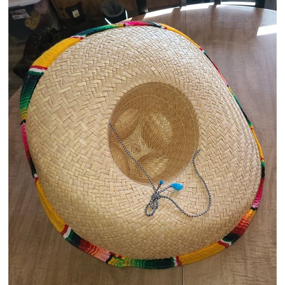LARGE STRAW MEXICAN SOMBRERO HAT 20 Inch, Opening Is 7½ X 6¾ Inches - Picture 3 of 4